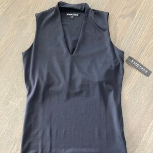 A'Nue Ligne Black V-Neck Sleeveless Tank Tactel Lycra Soft Stretch Size Petite
